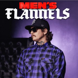 Man wearing a purple plaid Dixxon flannel from the fall 2026 collection