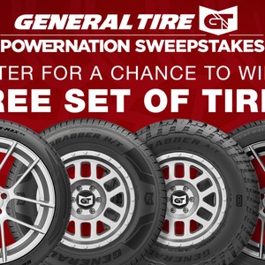 General Tire POWERNATION Sweepstakes promo with General Tire product lineup