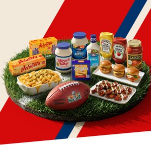 Kraft Heinz Back to Football spread with Velveeta, Kraft and Heinz products and a Super Bowl LXI football