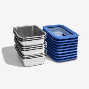 Misenware stainless steel food storage containers with blue lids
