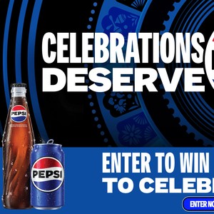 Pepsi Celebrations Deserve Pepsi banner with a Pepsi bottle and can