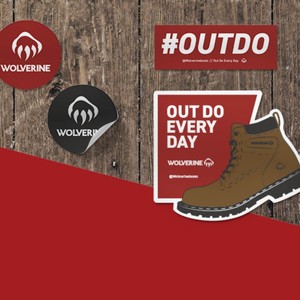 Wolverine boots OUTDO sticker pack with Wolverine logo and Out Do Every Day boot stickers